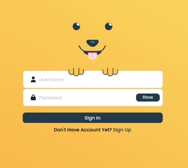 Login form with cute dog